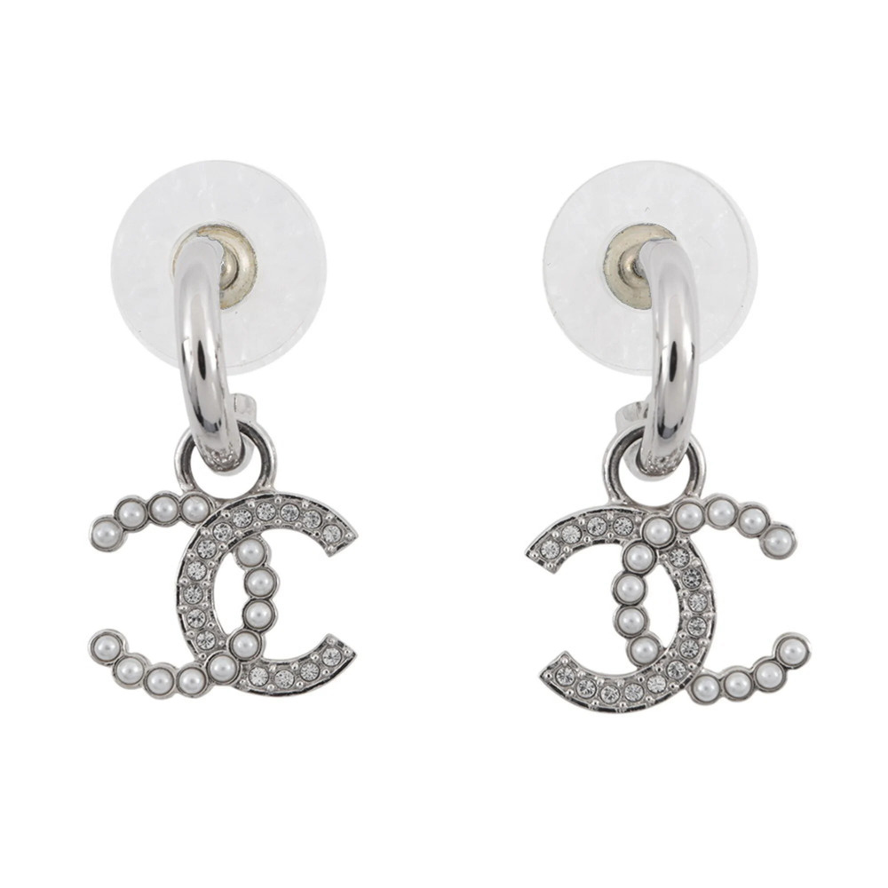CHANEL Gold Pearl Logo Earrings